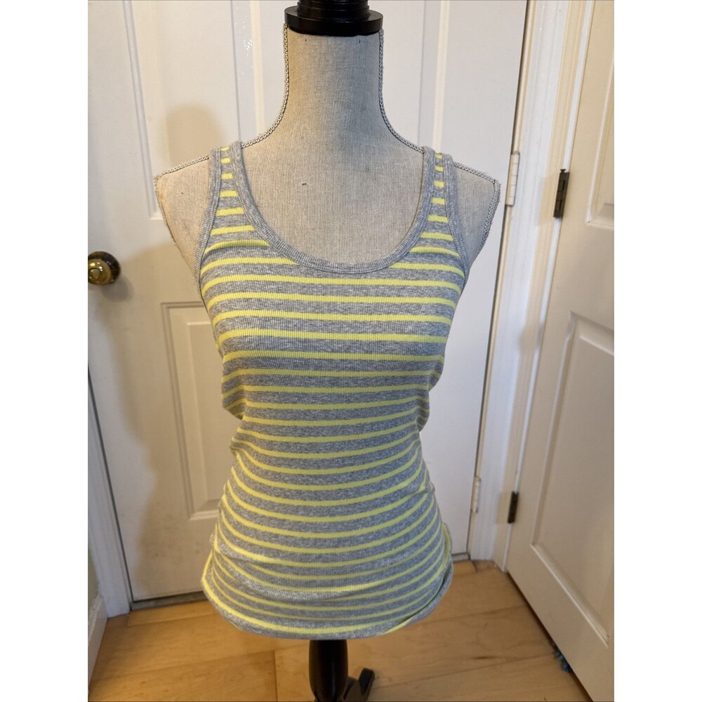 STRIPED YELLOW TANK Gap Favorite Tank Top Size M Gray & Yellow Stripes